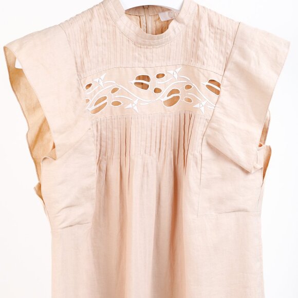 Chloe SS18 Biscuit Pink Embroidered Linen Mini Dress - Picture 3 of 11